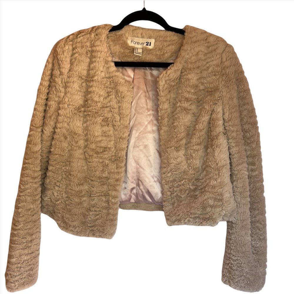 Beige Forever 21 Faux Fur Cropped Coat